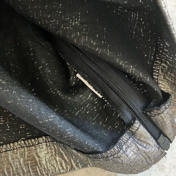 Zara Trafaluc Small Puff Sleeve Crop Top Blouse Metallic Pewter Silver Textured - Picture 6 of 6